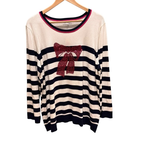 Kim Rogers Womens Intarsia Sweater Pink Sequin Bow Womans Plus 2X Casual Wear - Picture 3 of 11